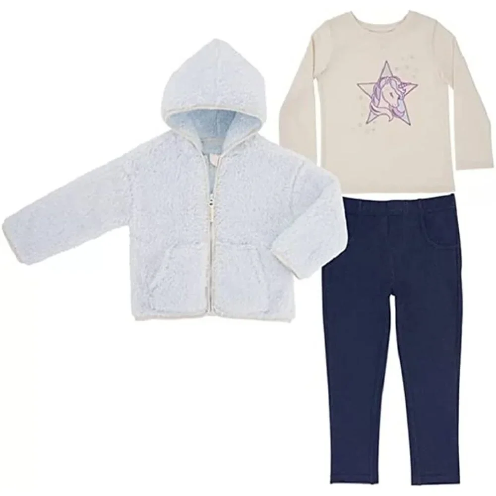 Members Mark Matching 3‎ Piece Set Unicorn Girls Top Leggings Fuzzy Soft Jacket